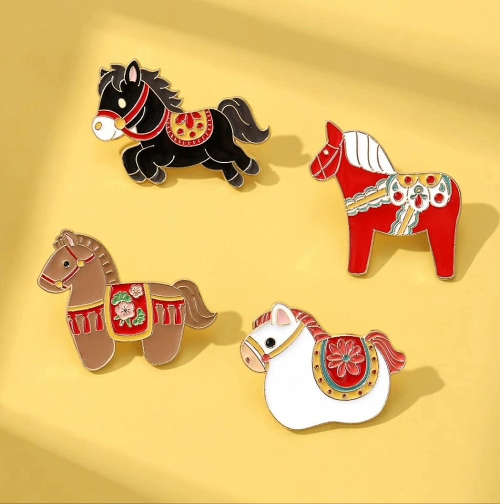 4 Colorful Horse Enamel Pins Set